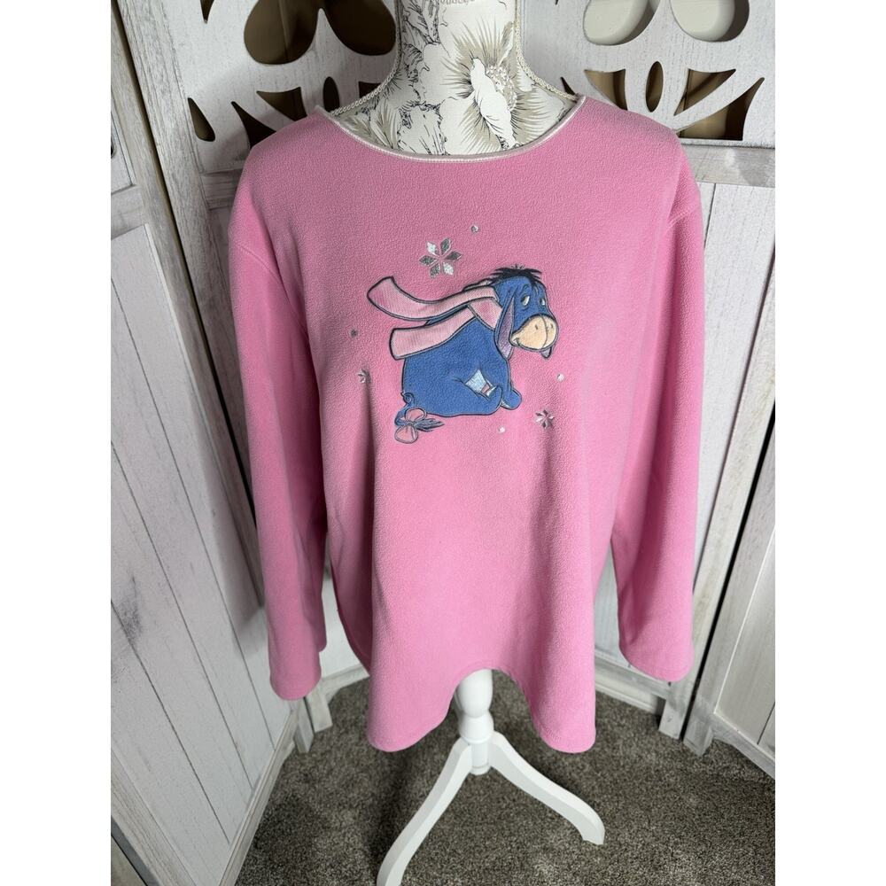 Vintage Disney Store Eeyore Sweatshirt Pink Fleece Pullover Cartoon Y2K XXL 2XL
